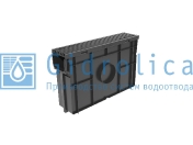 Комплект Gidrolica Light: пескоуловитель для пластиковых лотков ПУ 10.11,5.32 - пластиковый с  решеткой РВ- 10.11.50 пластиковой, ячеистой класс В125