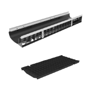 Лоток пластиковый усиленный DN200 H118 мм с щелевой чугунной решеткой класс D400