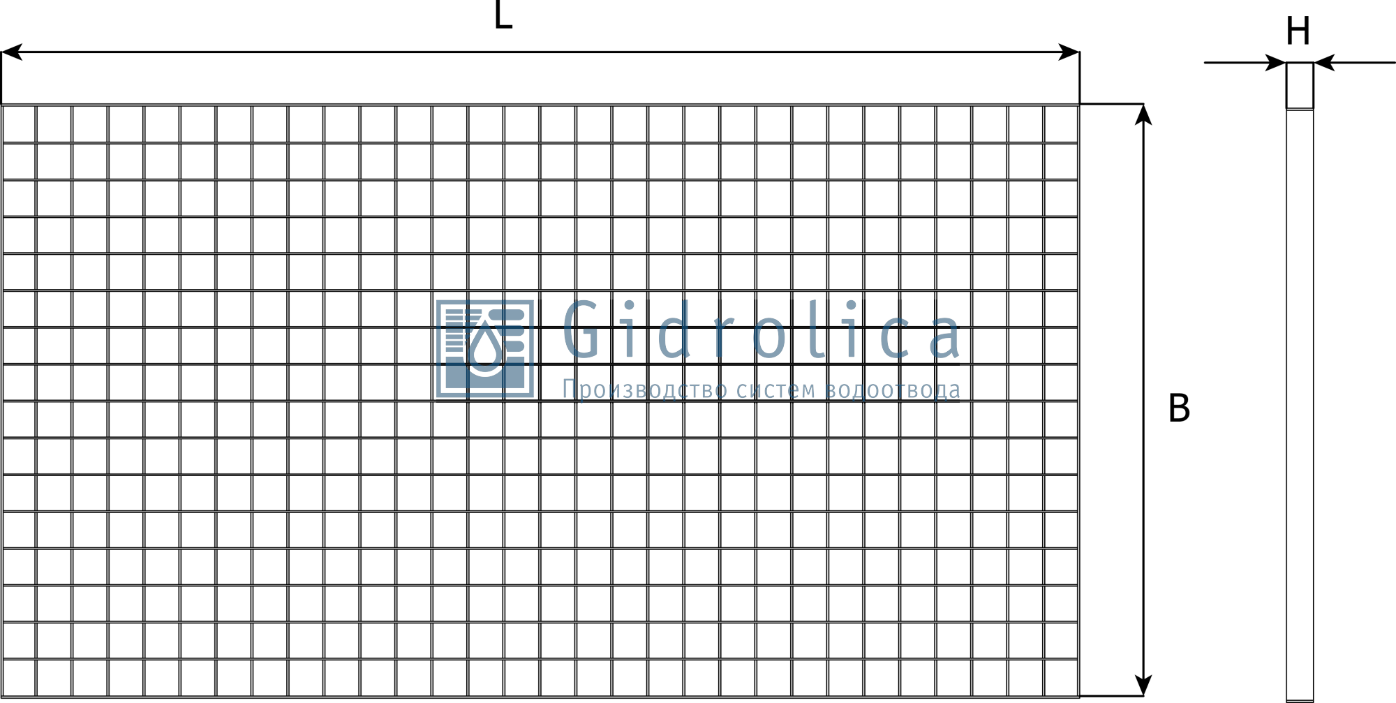 Фото Ливневые решетки DN500 Решетка водоприемная Gidrolica Light РВ -50.55.100 - стальная ячеистая оцинкованная класс А15