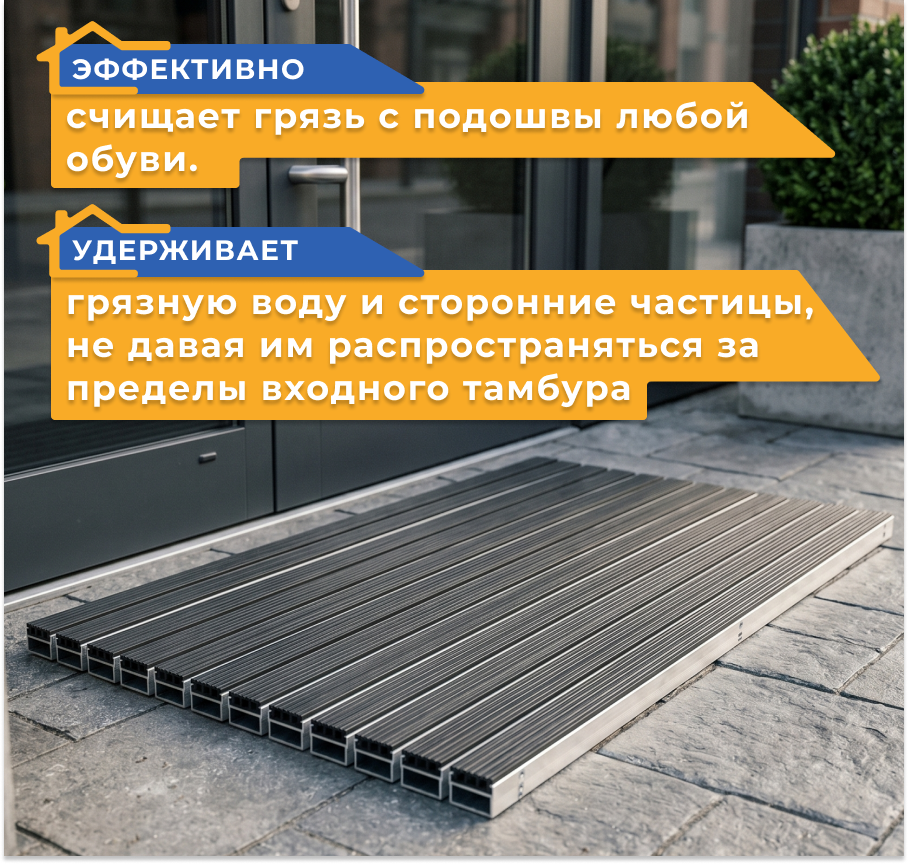Фото Придверные решетки Решетка придверная грязезащитная GIDROSTOK MAT/ коврик придверный алюминиевый 400х600 мм, резина