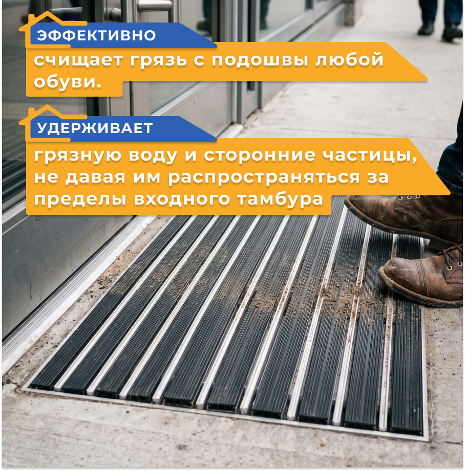 Фото Придверные решетки Решетка придверная грязезащитная GIDROSTOK MAT / коврик придверный алюминиевый 400х600 мм, резина, скребок