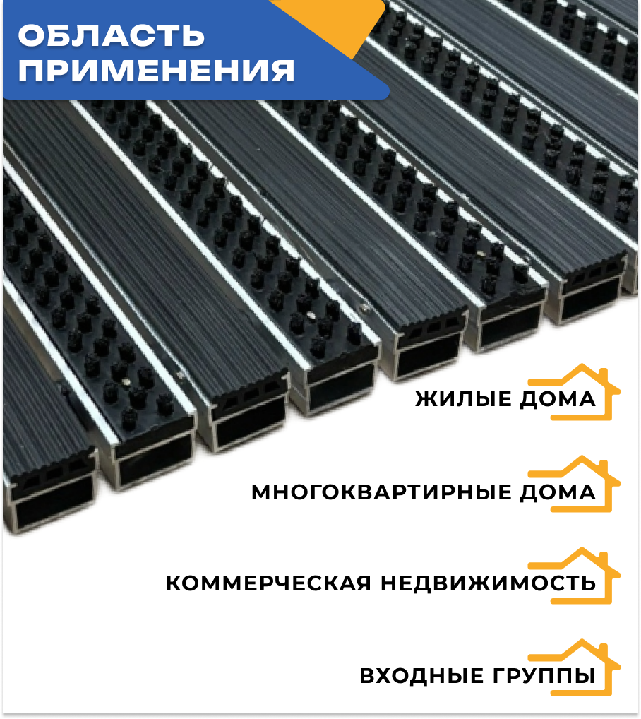 Фото Придверные решетки Решетка придверная грязезащитная GIDROSTOK MAT/ коврик придверный алюминиевый 400х600 мм, резина, щетка